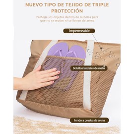Bolsa de Playa para Mujer,LIHYL Bolso de Hombro de Malla Plegable para Mujer, Grande Bolsa de Mano con compartimento cremallera y 4 bolsillos para playa, picnic