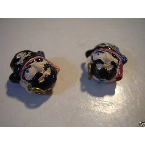 Handmade Peruvian Ceramic 2 Mini Pirate Captain Beads DIY Charm