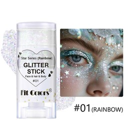 Baorder 2Pcs Rainbow and Silvery Body Glitter Stick,Hair Face Glitter Gel Makeup for Kids Women,Sparkly Mermaid Face Paint,Singer Concert Outfit Festival Rave