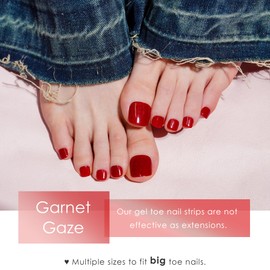 DANNI & TONI Semi Cured Gel Toenail Strips Red Cat-Eye (Garnet Gaze) Toe nail Wraps for Pedicure UV toenails 37 PCS Set