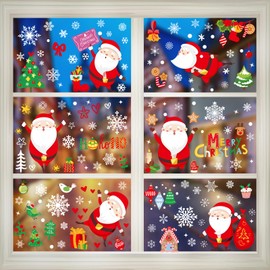 Homerove 286 Pcs 10 Sheet Double-Sided Christmas Window Clings, Large Christmas Snowflake Window Cling Stickers for Glass, Xmas Holiday Snowflake Santa Claus Decals for Party