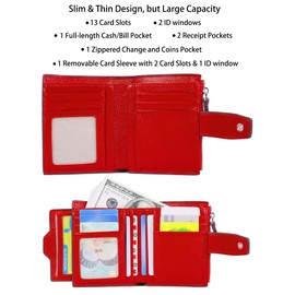 AINIMOER Women's RFID Blocking Leather Small Compact Bi-fold Zipper Pocket Wallet Card Case Purse with id Window (Lichee Red)