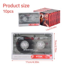 Natuce Pack of 10 Cassettes, Low Noise Audio Cassettes, 60 Minutes Low Noise Music Cassette, Transparent Plastic Cassette Tape Case, Empty Cassettes, for Lectures, Seminars, Everyday Recordings