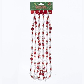 The Bridge Collection Red & Silver Beaded Garland - 9 Foot Faceted Bead Christmas Garland for Holiday Decoration