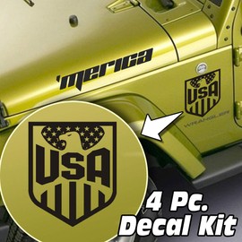 4 Piece Side Hood & Fender Decal Kit Compatible with Jeep Wrangler LJ TJ JK JKU - USA Eagle American Flag Badge - Pink Stickers
