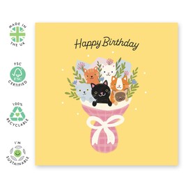 CENTRAL 23 Cute Birthday Card - Kitten Bouquet – Greeting Card for Her, Girls, Mom, Daughter, Girlfriend, Wife, Cat Lovers, Pet Owners, Kids, Adults, Women – Adorable Animals - Comes with Stickers