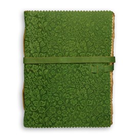 LEATHER VILLAGE Leather Bound Floral Embossed Journal for Women Men - 200 Pages, 8”X6”(A5), Green - Book of Shadows, Vintage Watercolor Paper, Notebook for Writing, Drawing, Sketchbook