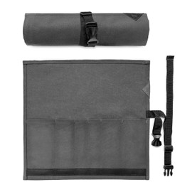 Under NY Sky Knife Roll Case - 6 Slots - Heavy Duty Waxed Canvas Pouch - Leather Reinforced - Portable Bag for Cooking Tools, Utensils, Cutlery Knives, Brushes - Chefs, Kitchen, Travel, Gift - Gray