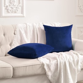 FY FIBER HOUSE Pack of 2 Velvet Throw Pillow Covers Decorative Pillowcase Soft Solid Cushion Cover, 16 x 16 Inch, Midnight Blue