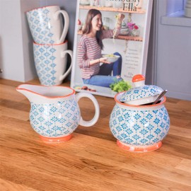 Nicola Spring Handgedruckter Milch & Zucker -Set - 300ml - Blau