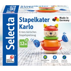 Selecta 62042 Stapelkater Karlo, Stapelspielzeug aus Holz, 10 cm