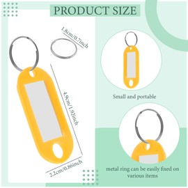 50 Pcs Plastic Key Tags with Label Window Key Ring Tags Key Labels Tags for ID Name Split Ring Keychain Luggage Travels Home Office Classification Gifts Favors Supplies (Yellow)