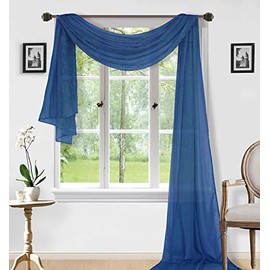 Sapphire Home 1pc Window Sheer Voile Scarf Valance, Decorative Sheer Valance for Window Home Decor, Solid Color, Valance (54"x216") Navy Blue