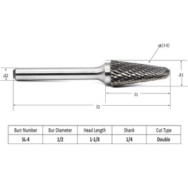YUFUTOL SL-4 5pcs Tungsten Carbide Burrs Cylinder Shape Double Cut Rotary Burr File(1/2" cutter Dia X 1"Cutter Length) with 1/4'' Shank dia,Pack of 5