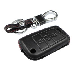 M.JVisun Genuine Leather Case Cover for Volkswagen Atlas e-Golf Golf Jetta Lamando Polo for Tiguan for Touran L Key Car Key with Key Fob - Leather - Black