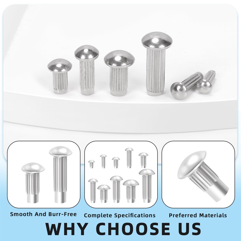 Glarks 190Pcs Solid Rivets Knurled Shanks Set, M2 M2.5 M3