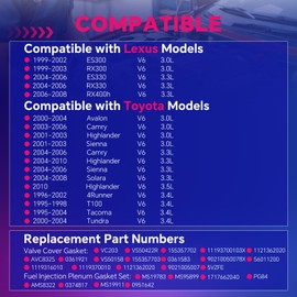 VS50422R Engine Valve Cover Gasket & Fuel Injection Plenum Gasket MS95899 for Lexus ES300, for Toyota 4runner Camry T100 Tacoma Tundra 1995 1996 1997 1998 1999 2000 2001 2002 2003 2004 3.4 L 5VZFE.