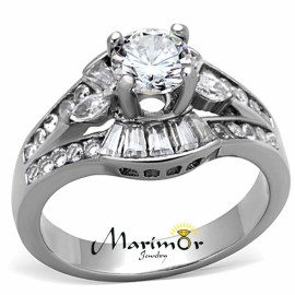 Marimor Jewelry Womens AAA Cubic Zirconia Silver Stainless Steel Engagement Wedding Ring Sz 5-10 - 9