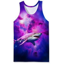 Goodstoworld Mens Shark Tank Tops Workout Shirt Male Sleeveless Cool Novelty Animal Print Graphic Shirts Beach Tank Top Purple L