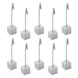 XINMEIWEN 10Pcs Cube Base Memo Clip Holder Stand with Alligator Clip Clasp for Displaying Pictures Number Menu Name Card Holder (Silver)