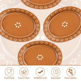 100Pcs Platos De Barro Mexicanos Oval Paper Plates 10" x 12" Large Disposable Heavy Duty Mexican Terracotta Clay Pottery Dessert Platters for Cielito Lindo Birthday Wedding Party Supplies Decorations
