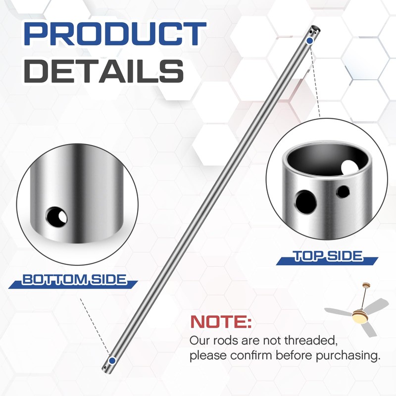 VIHOSE Ceiling Fan Downrod 48 Inch, Silver, 4 Inch Non-Threaded
