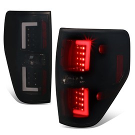 Auto Dynasty Rear Red L-LED DRL Tail Lights, Reverse Brake Lamps Compatible with Ford F-150 2009-2014, Driver and Passenger Side, Black Housing Smoked Lens