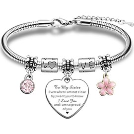 JMIMO Sister Bracelet Charm Sister Birthday Gifts Sister Graduation Christmas Gifts Sister I Love You And I Am So Proud Of You Presents