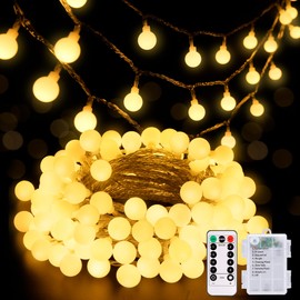 JMEXSUSS 100 LED Globe String Lights Battery Operated Christmas Lights Indoor Outdoor Waterproof 33ft 8Mode Battery Powered String Lights with Remote for Bedroom Patio Camping Wedding Party Decoration