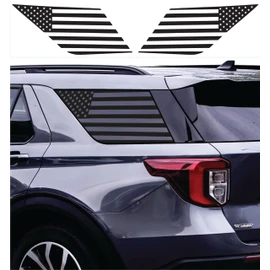 Compatible with Ford Explorer 2020-2024 | Precut American Flag Window Decals | Both Side | Proudly Made in The US | Matte Black (Stright)