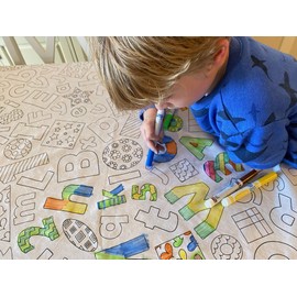 The Coloring Table – Learning Fun Design – Square Tablecloth - Fabric Coloring Tablecloth - Colorable Designs – Washable and Reusable – Coloring Activity for Children and Adults