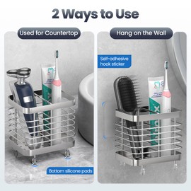 Luxspire Toothbrush Holders for Bathroom, Stainless Steel Electric Toothbrush Holder Wall Mounted, Shower Toothbrush Toothpaste Holder, Bathroom Organizer Essentials, 2 Slots, Silver