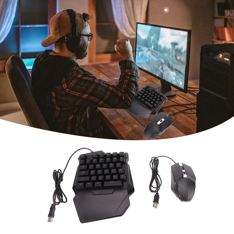 One Handed Keyboard Mouse Set Wired 35 Keys RGB Backlight