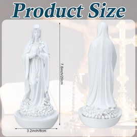 Wonderjune Our Lady of Lourdes Statue Figurine 8'' Bright Ivory Virgin Mary Statue Blessed Catholic Mother Mary Garden Statue Resin Stone Tabletop Rosary Holder Home Office Religious Gifts Decor