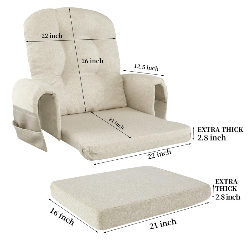 HOMBYS Glider Rocker Replacement Cushions with Storage Side Pocket,Linen-Like Fabric,