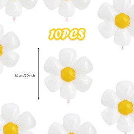 Elaliyi Daisy Balloons 10 Pcs Daisy Flower Balloons White Flower Balloons Daisy Aluminum Foil Balloons for Daisy Birthday Party Decorations