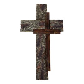 Ebros Gift 8" H Rustic Vintage Western Distressed Multi Layered Wood Grain Pattern Faux Wooden Wall Cross Decor Plaque Inspirational Christian Themed Accent