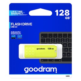 goodram UME2 Yellow - USB Stick - USB Flash Drive - USB 2.0 Interface - for PC, Laptop - Robust Housing with Plug and Connector for a Pendant - USB Stick 128GB