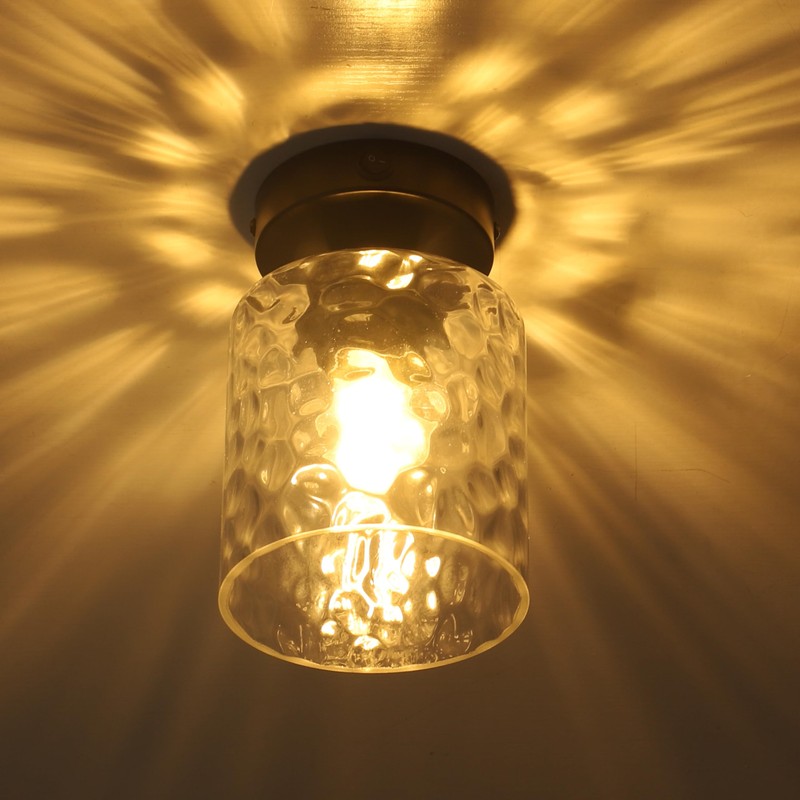Volcode 12V Hammered Glass Ceiling Light for RV, Flush Mount