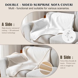 YUEANG Waterproof Recliner Chair Cover - Washable Double-Sided Velvet and Pattern Reversible Cover for Couch, Bed, Car and Sofa Protection for Dogs (30x40in/White