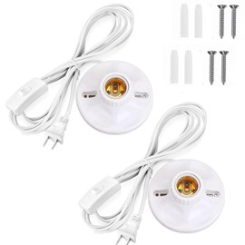  Light Bulb Socket with Cord,E26/ E27 Lamp Base Desktop 15ft Light Socket with Cord Light Bulb Base E26/ E27 Lamp Base Desktop 15ft Include Screw Cord On/Off Switch Hanging,Light Socket with Cord (2)