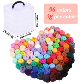 Axmru Needle Felting Kit 96 Colors Wool Roving Yarn Needle Felting Wool Needle Felting Starter Kit with 4-Layer Transparent Storage Box for DIY Hand Spinning and DIY Creations