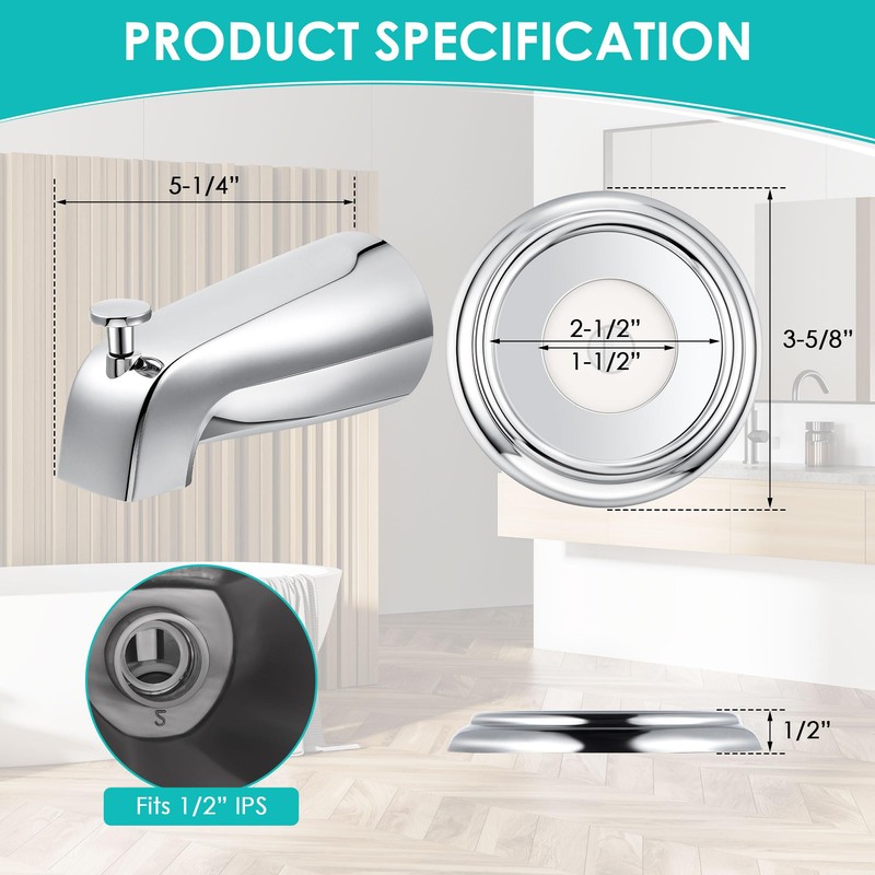 Enhon Chrome Universal Bathroom Tub Spout with Metal Tub Spout