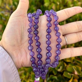 Adabele Premium 108 Mala Bead Purple Tassel Necklace - Real 8mm Natural Purple Amethyst Semi Precious Crystal Buddhist Japa Prayer Beaded Jewelry RGN1