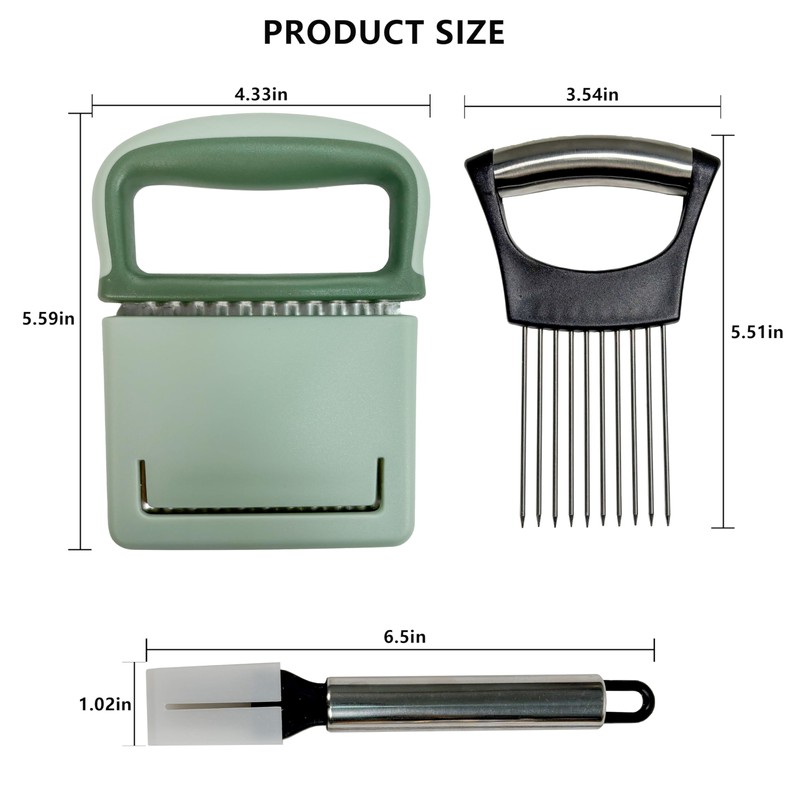 3-in-1 Vegetable Slicer Set with Onion Holder Crinkle Cutter Green