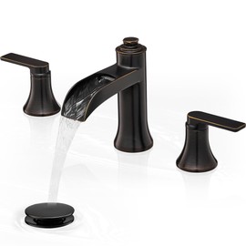 HEYMYTAP Waterfall Bathroom Faucets 3 Hole, 8 Inch Brass Oil Rubbed Bronze Bathroom Faucet, 2 Handles Bathroom Sink Faucet, Widespread Faucet for Bathroom Sink with Pop-up Drain & Hose