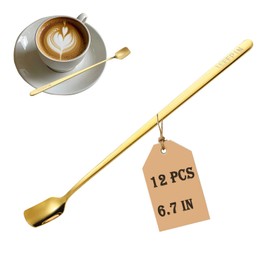 12 PCS Gold Coffee Spoons, Long Mixing Spoons, Square Bar Spoons, Multi-Purpose Premium Stainless Steel Spoons (gold) Suitable for Espresso, Desserts, Cocktails, Tea