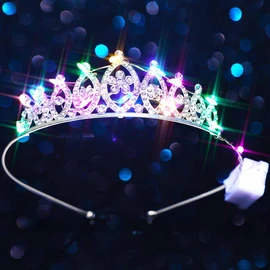 DRESBE Light Up Crystal Tiara LED Rhinestone Crown Headband Glow Party Princess Hair Accessories for Women and Girls