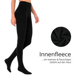 Original Basics Women's Thermal Tights with Fleece, Pack of 1-3 - 2 Pack (Black) 100 DEN, size: s-m