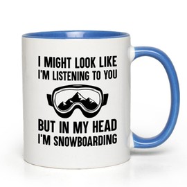Bubble Hugs Snowboard 2Tone Blue Mug 11oz - i might look - Ski Snowboard Goggles Snowboarder Skiing Snowboarding Gift Skiers Hiking Mountain Snowboareing